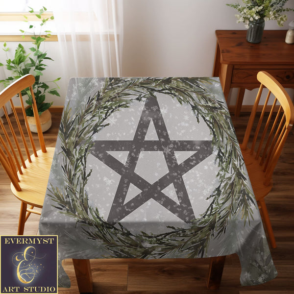 Winter Pentacle Altar Cloth - Tarot Reading Mat Yule Witch Vibe Decor Square