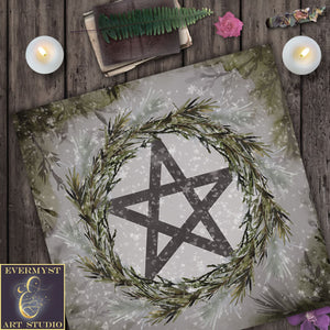 Winter Pentacle Altar Cloth - Tarot Reading Mat Yule Witch Vibe Decor Square