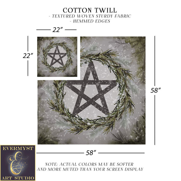 Winter Pentacle Altar Cloth - Tarot Reading Mat Yule Witch Vibe Decor Square