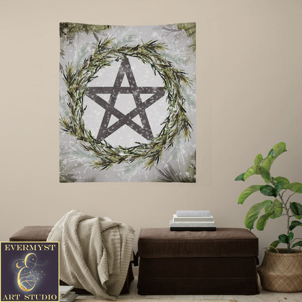 Winter Pentacle Altar Cloth - Tarot Reading Mat Yule Witch Vibe Decor Square