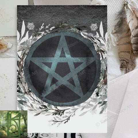 Winter Pentacle Card Yule Holiday Solstice Witch Pagan Blank Notecard
