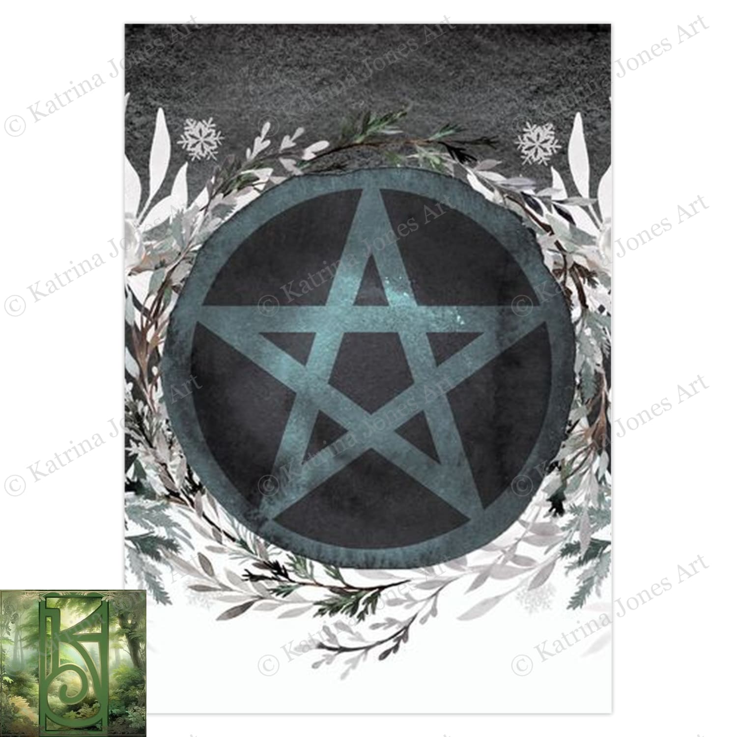 Winter Pentacle Card Yule Holiday Solstice Witch Pagan Blank Notecard 1