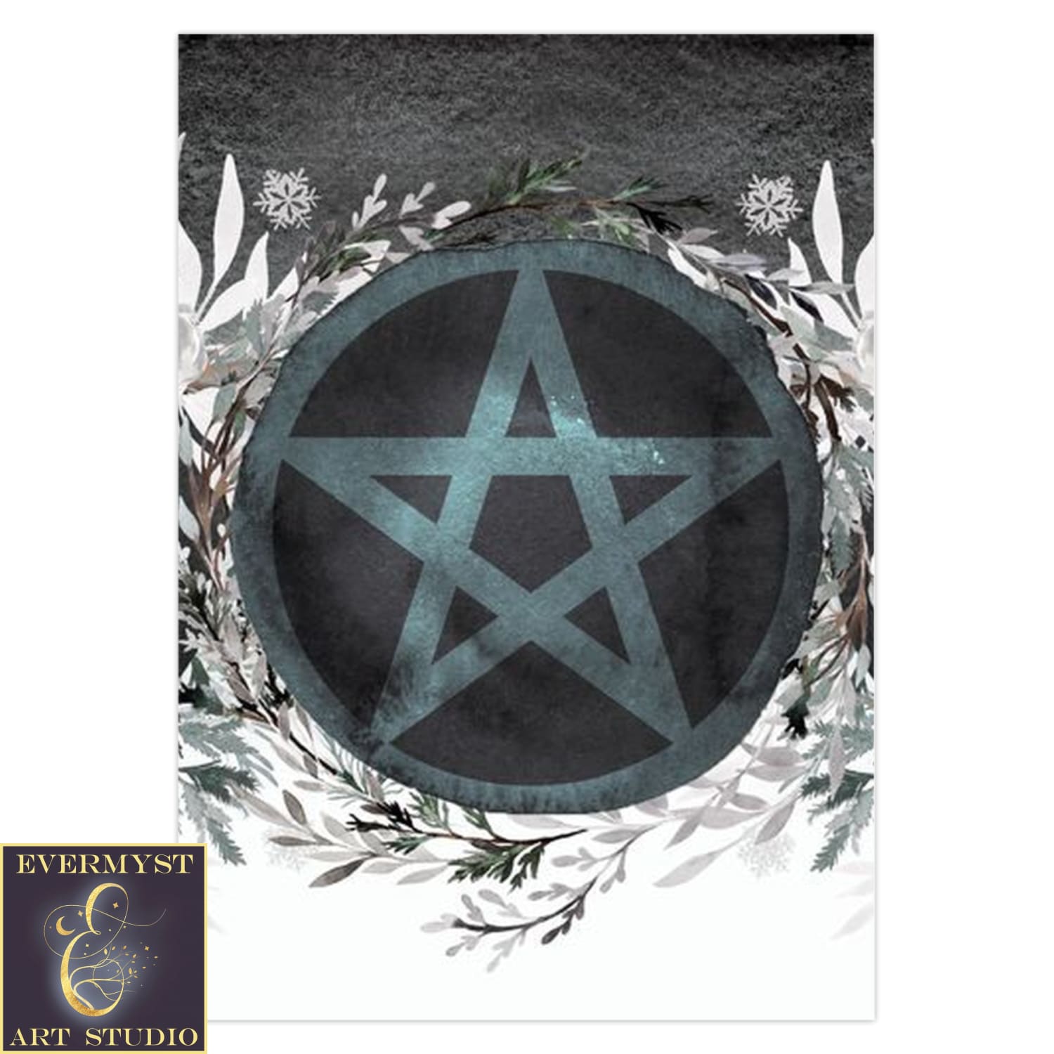 Winter Pentacle Card Yule Holiday Solstice Witch Pagan Blank Notecard 1