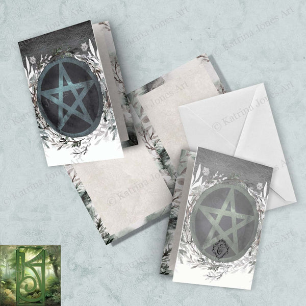 Winter Pentacle Card Yule Holiday Solstice Witch Pagan Blank Notecard