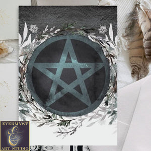 Winter Pentacle Card Yule Holiday Solstice Witch Pagan Blank Notecard