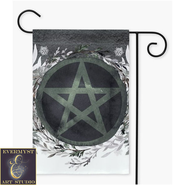 Winter Pine Pentacle Garden Flag - Pagan Yule Decor