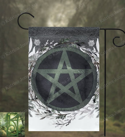 Winter Pine Pentacle Garden Flag - Pagan Yule Decor