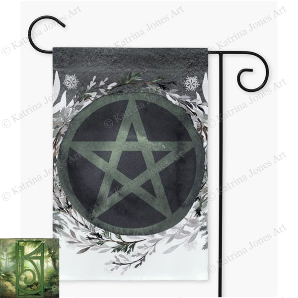 Winter Pine Pentacle Garden Flag - Pagan Yule Decor