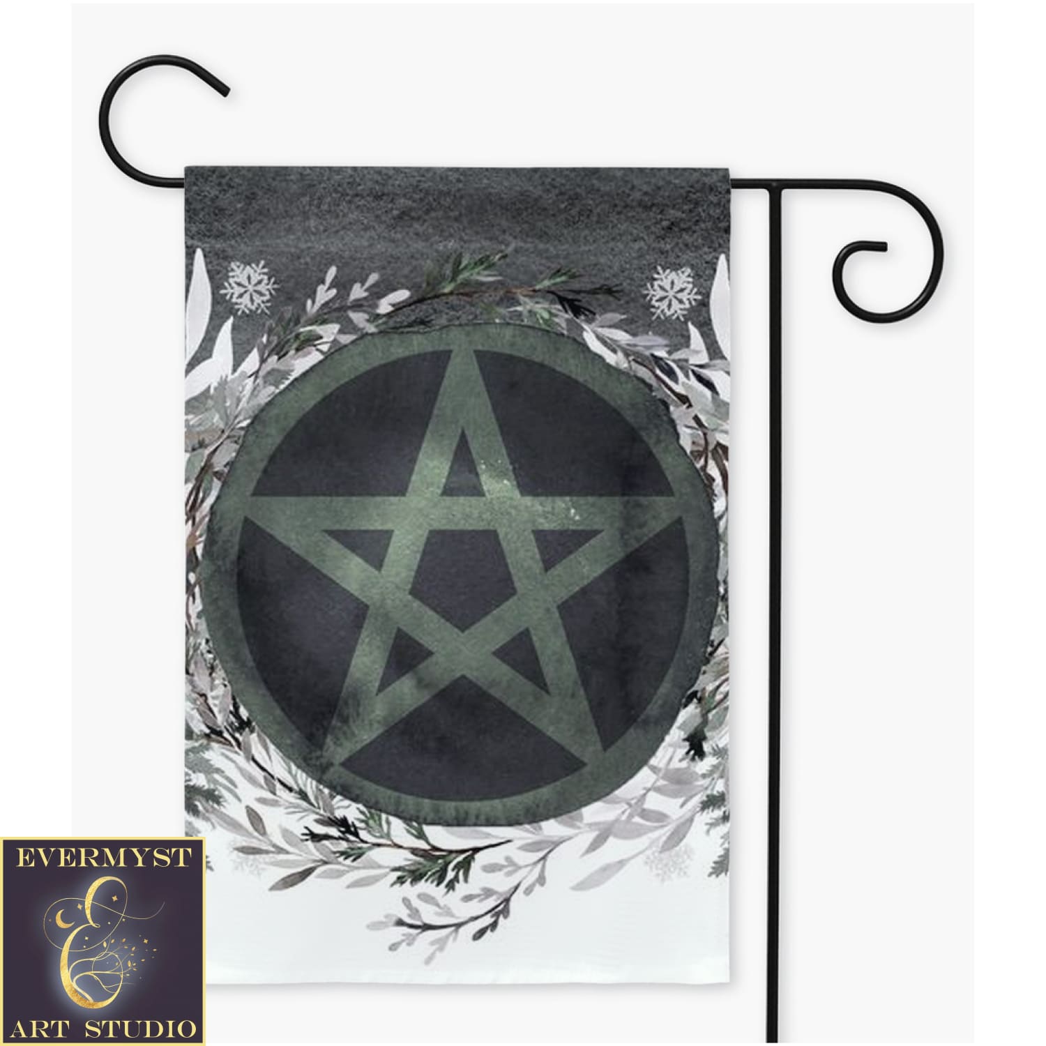 Winter Pine Pentacle Garden Flag - Pagan Yule Decor Double / 12X18 Inch