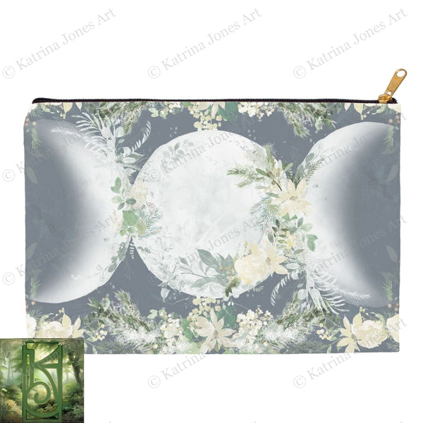 Winter Garden Triple Moon Accessory Pouches Vintage Design Witch Wicca Pagan Decor Zippered Tarot