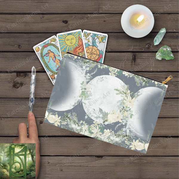 Winter Garden Triple Moon Accessory Pouches Vintage Design Witch Wicca Pagan Decor Zippered Tarot