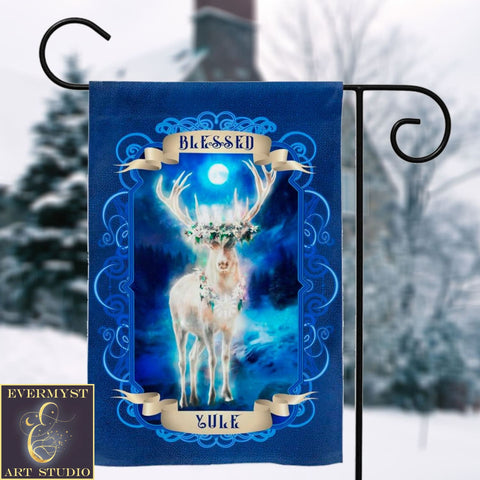 Winter Solstice Stag Garden Flag - Yule Blessings Decoration