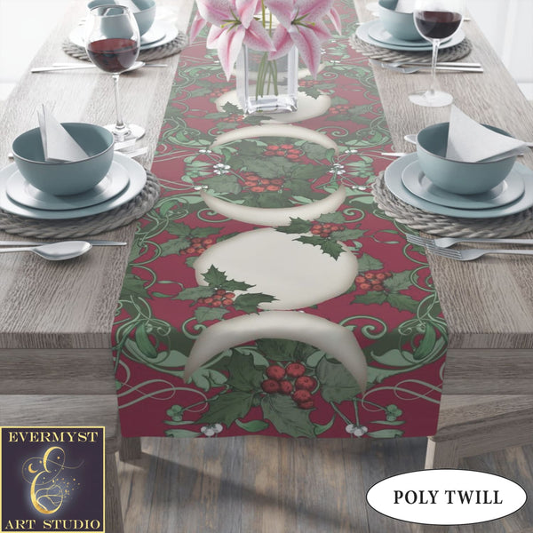Winter Solstice Table Runner - Holly Triple Moon Tarot Reading Mat