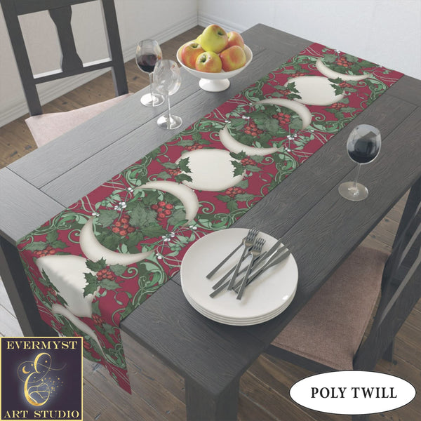 Winter Solstice Table Runner - Holly Triple Moon Tarot Reading Mat
