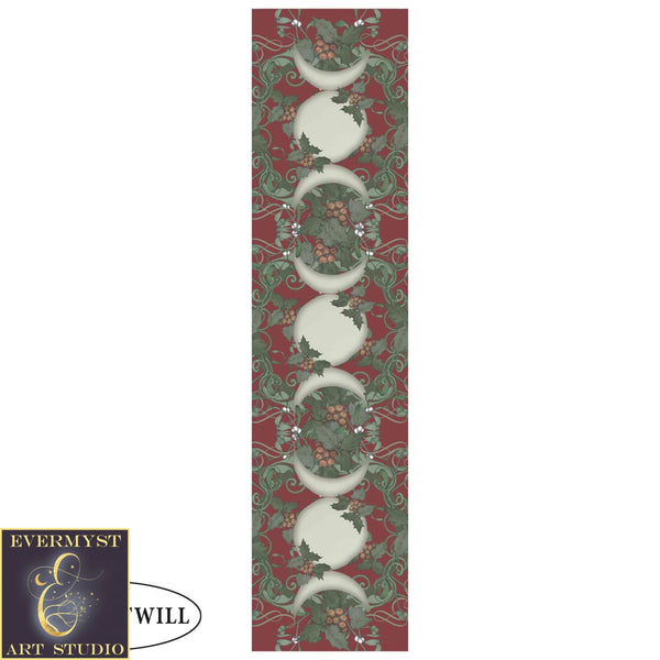 Winter Solstice Table Runner - Holly Triple Moon Tarot Reading Mat