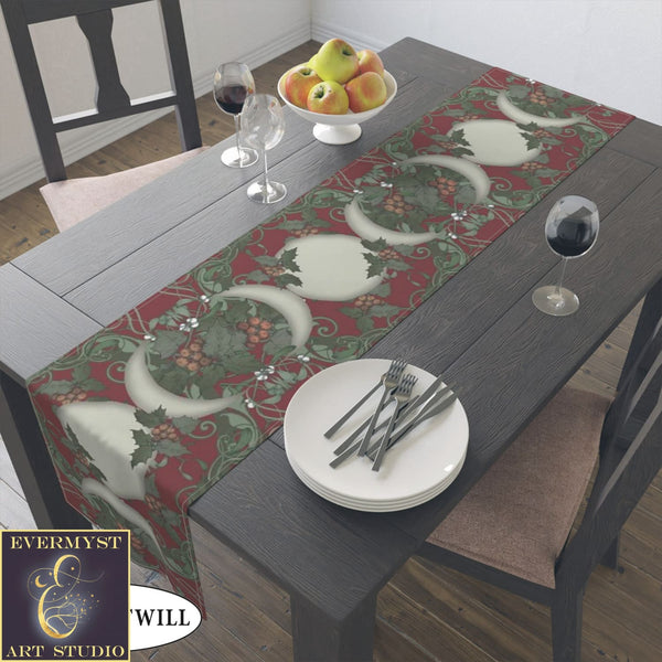 Winter Solstice Table Runner - Holly Triple Moon Tarot Reading Mat