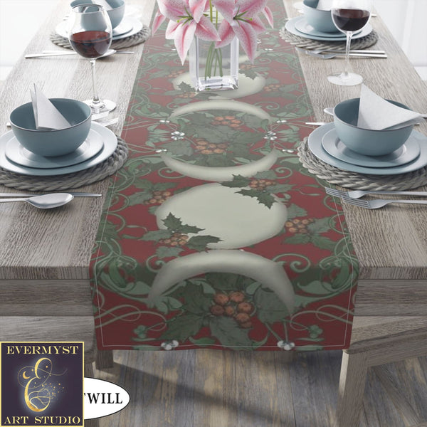 Winter Solstice Table Runner - Holly Triple Moon Tarot Reading Mat