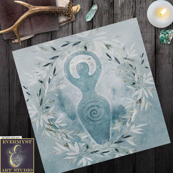 Winter Solstice Wicca Altar Cloth - Spiral Goddess Design Square