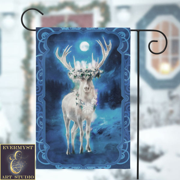 Winter Stag Garden Flag - Mystic Solstice Decoration