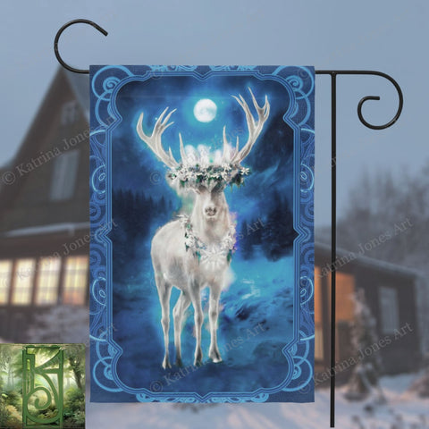 Winter Stag Garden Flag - Mystic Solstice Decoration