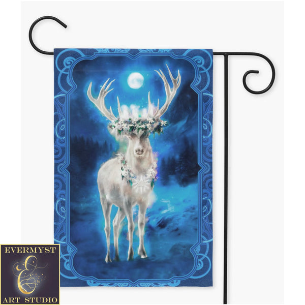 Winter Stag Garden Flag - Mystic Solstice Decoration