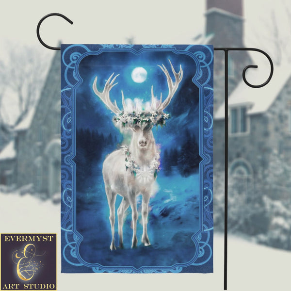 Winter Stag Garden Flag - Mystic Solstice Decoration