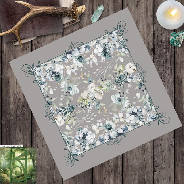 Winter Altar Cloth With Berries Thistle - Tarot Mat Witchy Decor Square