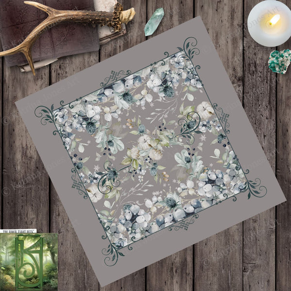 Winter Altar Cloth With Berries Thistle - Tarot Mat Witchy Decor Square