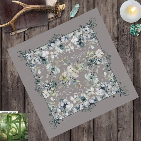 Winter Altar Cloth With Berries Thistle - Tarot Mat Witchy Decor Square