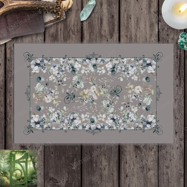 Winter Berries And Thistle Altar Cloth - Grey Botanical Tarot Reading Mat Rec