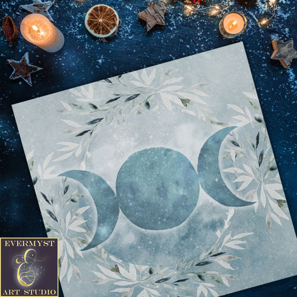 Winter Triple Moon Altar Cloth - Blue Ice Witch Vibe Decor Square