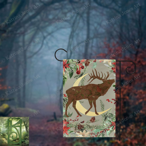 Wintery Garden Flag - Whimsical Stag Design