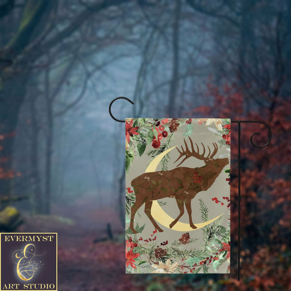 Wintery Garden Flag - Whimsical Stag Design