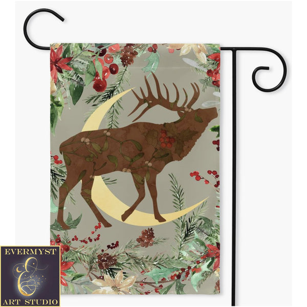 Wintery Garden Flag - Whimsical Stag Design