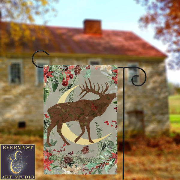 Wintery Garden Flag - Whimsical Stag Design