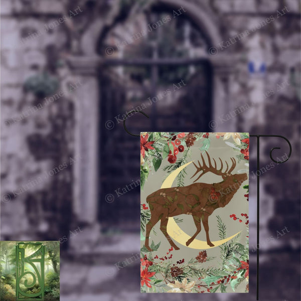 Wintery Garden Flag - Whimsical Stag Design