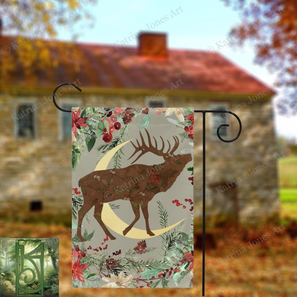 Wintery Garden Flag - Whimsical Stag Design