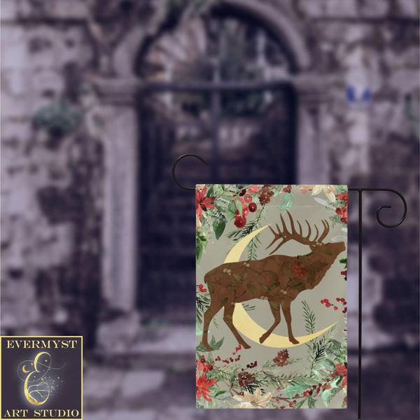 Wintery Garden Flag - Whimsical Stag Design