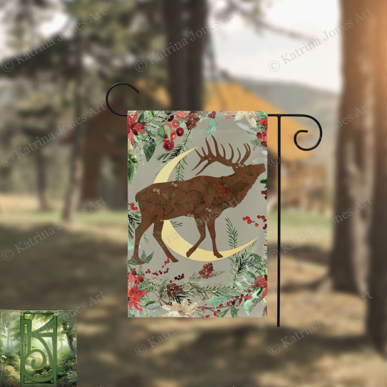 Wintery Garden Flag - Whimsical Stag Design