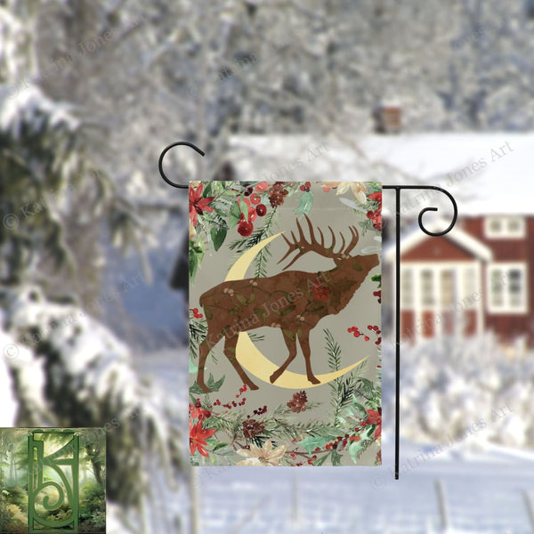 Wintery Garden Flag - Whimsical Stag Design