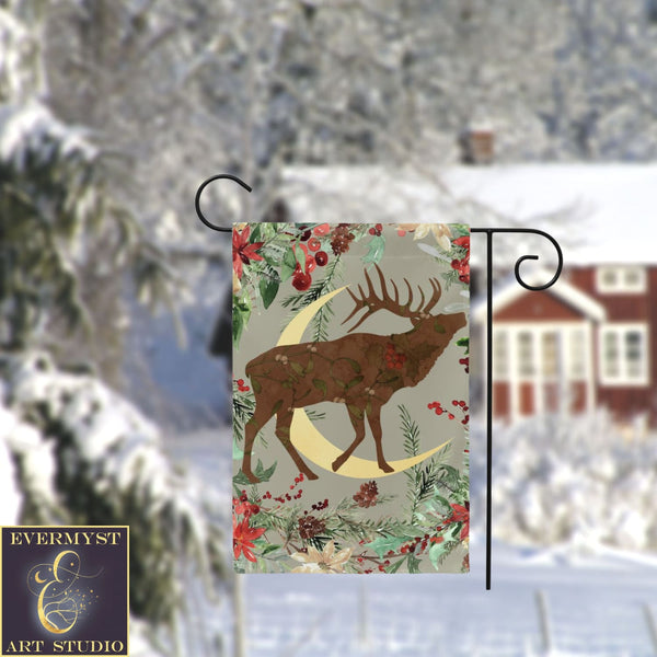 Wintery Garden Flag - Whimsical Stag Design