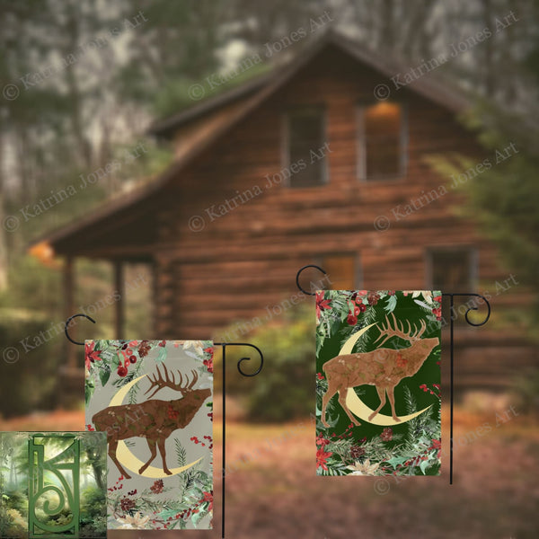 Wintery Garden Flag - Whimsical Stag Design