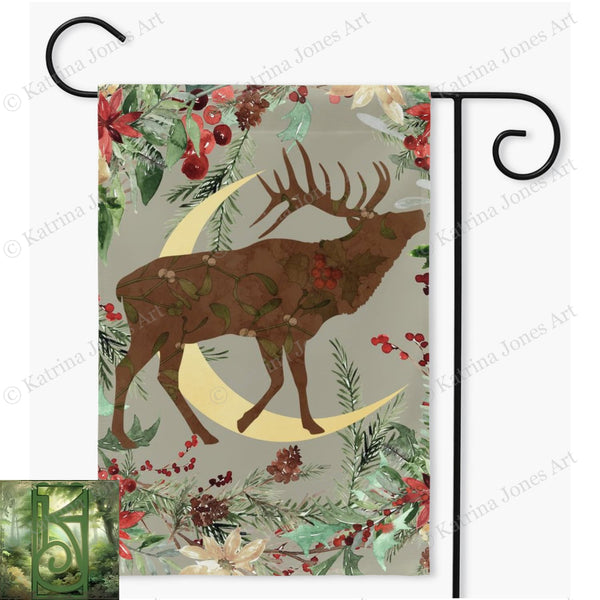 Wintery Garden Flag - Whimsical Stag Design