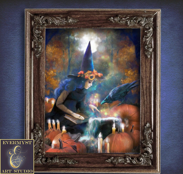 Witch Art Painting Print Halloween Canvas