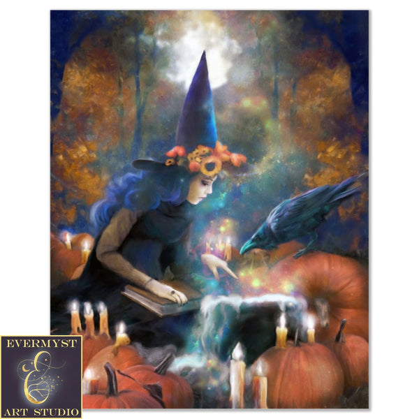 Witch Art Painting Print Halloween Canvas 8 X 10 Paper