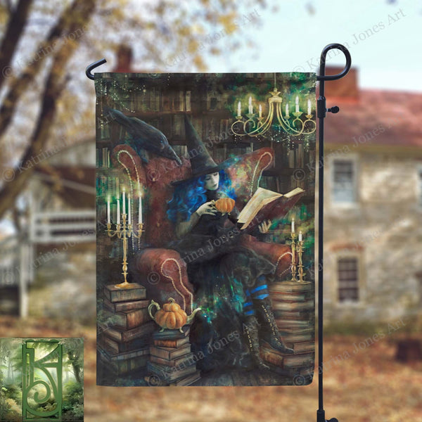 Witch Garden Flag - Tea Books Library Witchy Decor