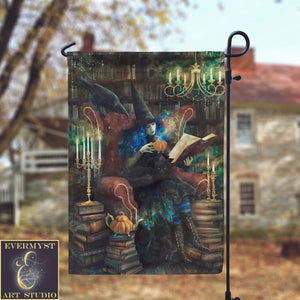 Witch Garden Flag - Tea Books Library Witchy Decor