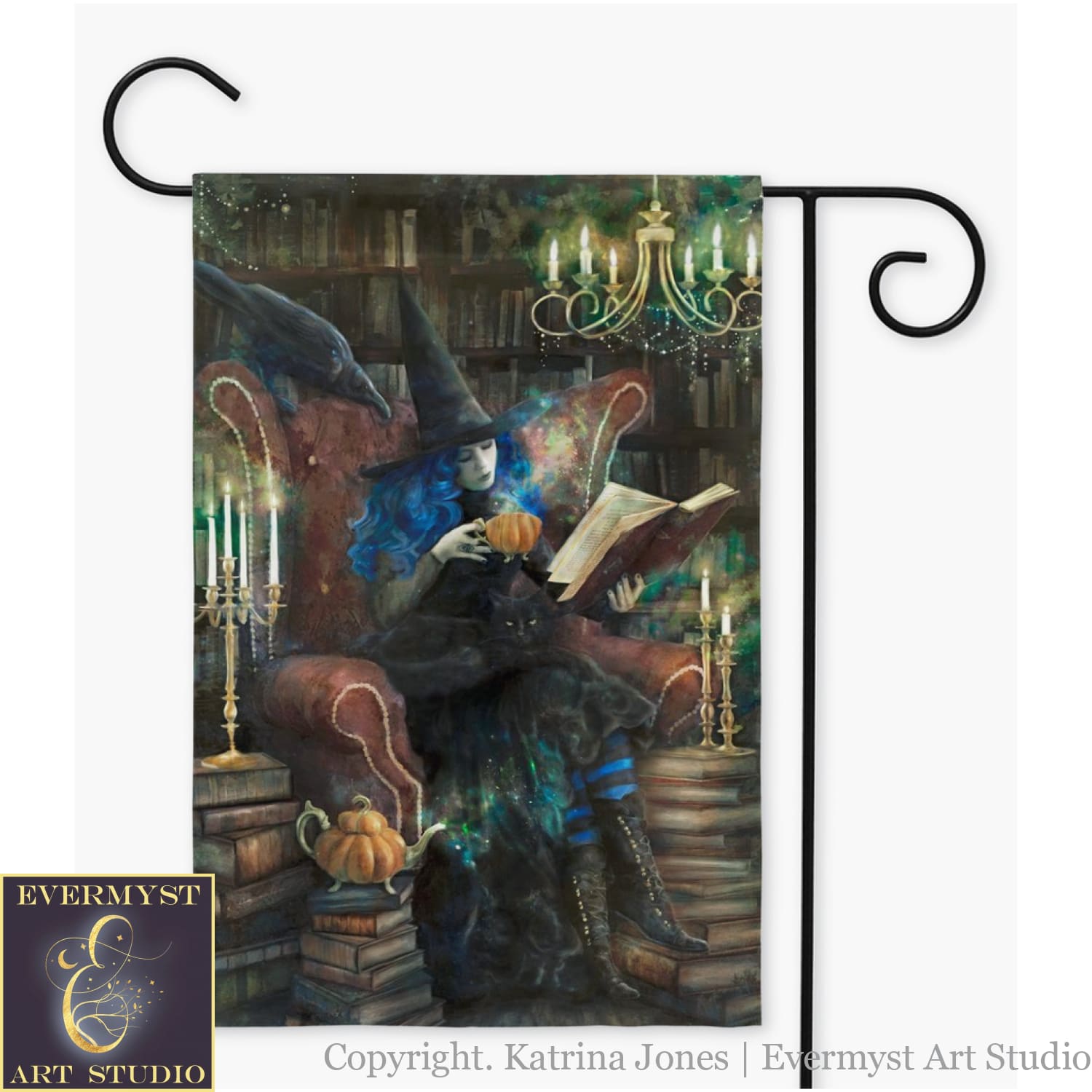 Witch Garden Flag - Tea Books Library Witchy Decor Single / 12X18 Inch