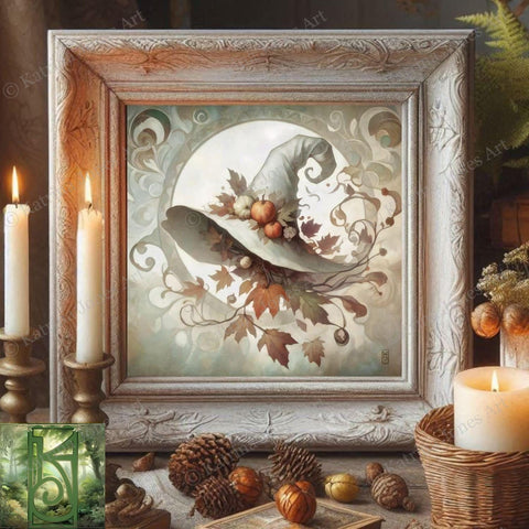 a painting of a hat and a candle on a table