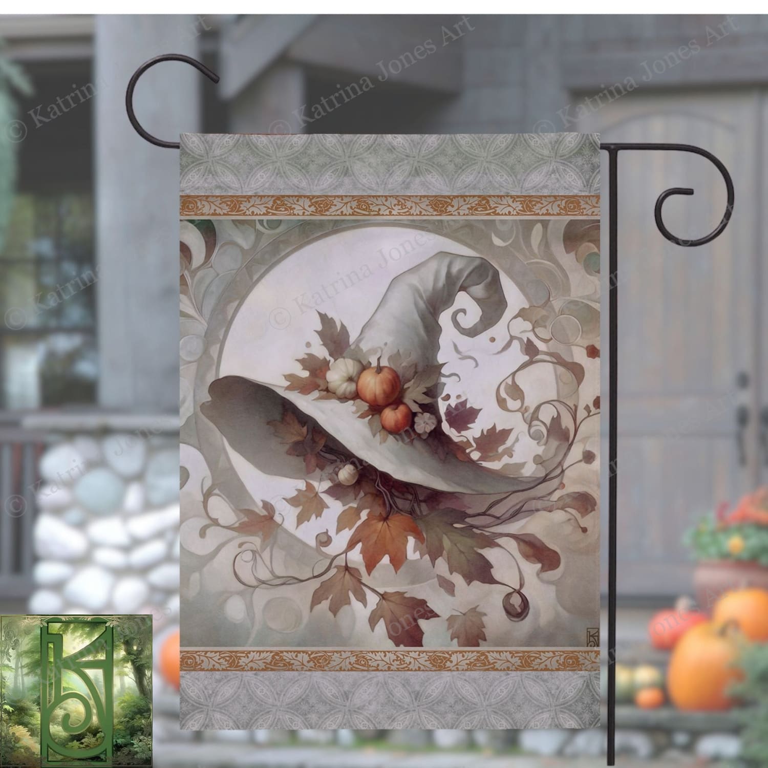 a flag with a hat on it hanging from a pole